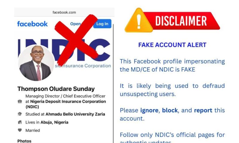 Fraud Alert: NDIC Exposes Fake Profile of Boss Thompson Oludare Sunday